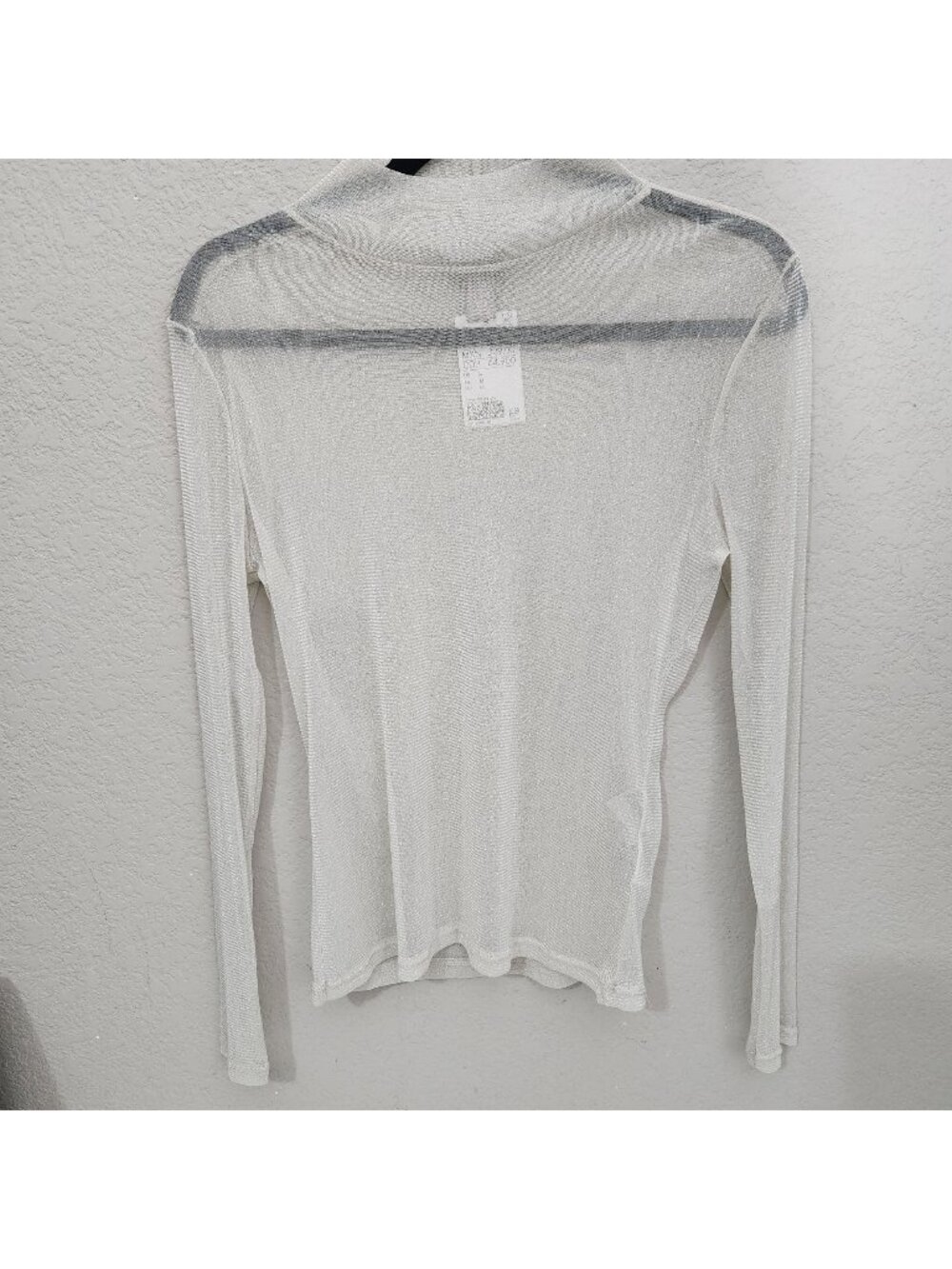 H&M Sheer Long Sleeve Metallic Top In Ivory Size M Stretchy Festival